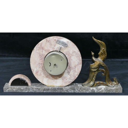 779 - An Art Deco style marble and gilt metal mantel clock with bird motif, gilt chapter ring with Arabic ... 