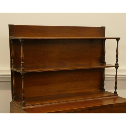 786 - A 19th Century mahogany secretaire chiffonier with shelfed top and turned supports, fitted secretair... 