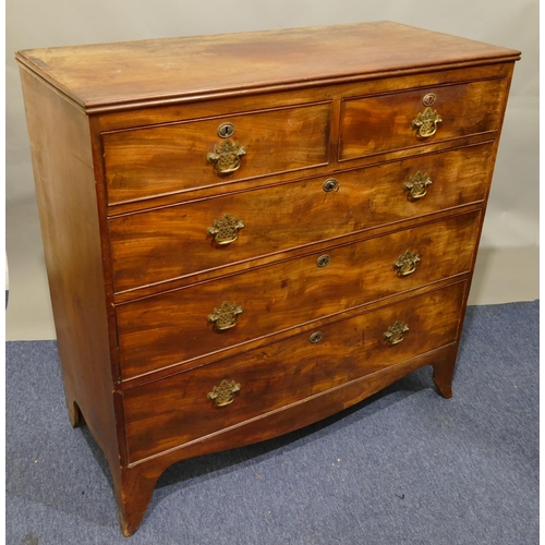 788 - A 19th Century mahogany straight front chest of drawers, 2 short and 3 long graduated drawers with d... 