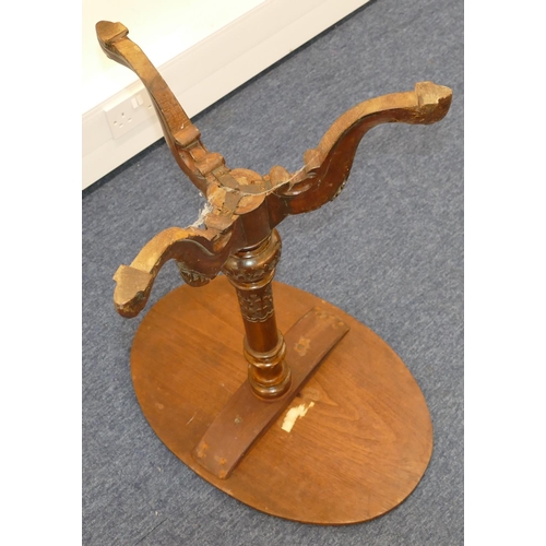 795 - A Victorian burr walnut oval occasion table on turned stem with 3 splayed legs and carved decoration... 