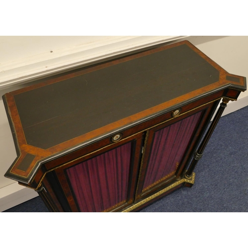 799 - A Victorian ebonised and burr walnut pier cabinet with 2 china panels and allover gilt metal mounts,... 