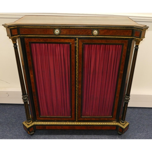 799 - A Victorian ebonised and burr walnut pier cabinet with 2 china panels and allover gilt metal mounts,... 