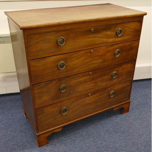 803 - A 19th Century mahogany straight front chest of drawers with 4 long graduated drawers with drop bras... 