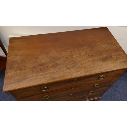 803 - A 19th Century mahogany straight front chest of drawers with 4 long graduated drawers with drop bras... 