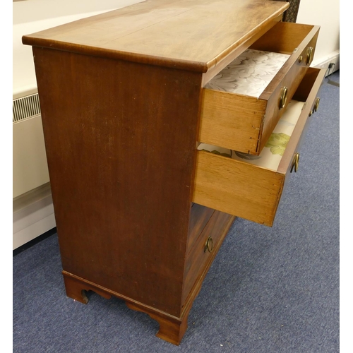 803 - A 19th Century mahogany straight front chest of drawers with 4 long graduated drawers with drop bras... 