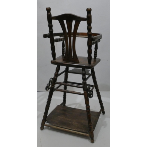 820 - A child's doll folding highchair/table on turned legs, 65cm high