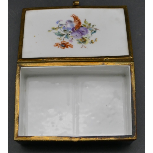 98 - A porcelain Limoges style rectangular shaped box on blue ground with gilt mounts and circular panel ... 