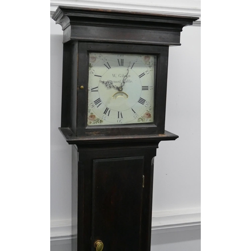 768 - A 19th Century 30 hour longcase clock with painted square dial with calendar, painted floral and lea... 