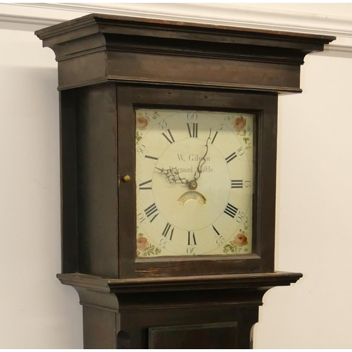 768 - A 19th Century 30 hour longcase clock with painted square dial with calendar, painted floral and lea... 