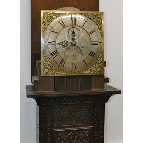 769 - Joseph Mew, Blandford 8-day striking longcase clock with allover carved Prince of Wales feather, flo... 