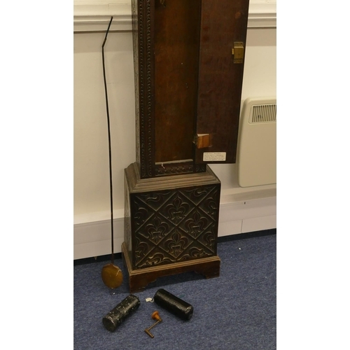 769 - Joseph Mew, Blandford 8-day striking longcase clock with allover carved Prince of Wales feather, flo... 