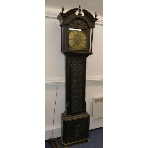 770 - Wilmshurst, Odiham 8-day striking longcase clock with allover carved decoration, square brassed dial... 