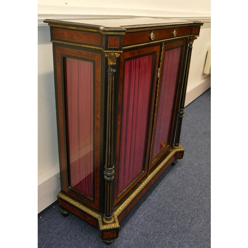 799 - A Victorian ebonised and burr walnut pier cabinet with 2 china panels and allover gilt metal mounts,... 