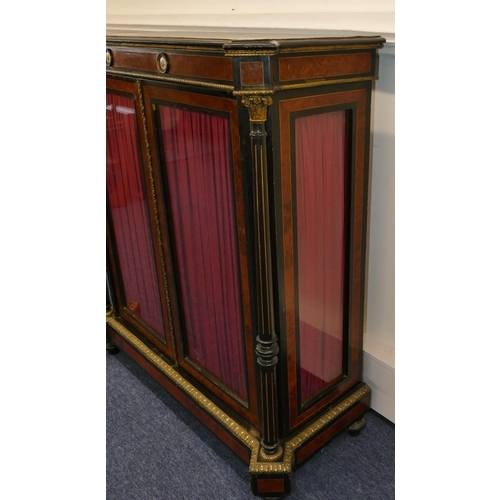 799 - A Victorian ebonised and burr walnut pier cabinet with 2 china panels and allover gilt metal mounts,... 