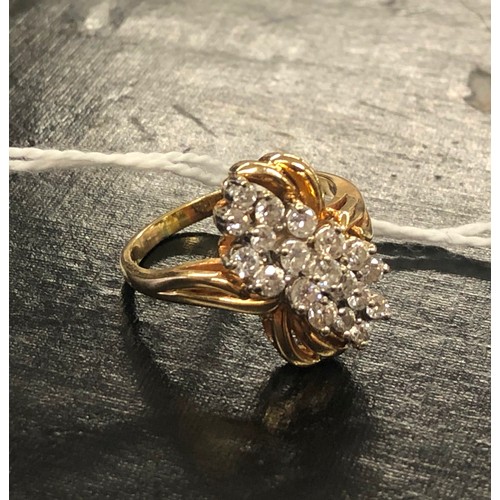 524 - A 14ct gold cluster ring set with 3 rows of 19 diamonds, size P, 4.7oz.