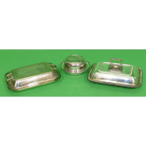 3001 - A Silver Plated Rectangular Shaped Entrée Dish having gadroon rim with cover, another rectangular sh... 