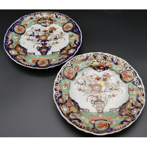3007 - A pair of 19th Century Masons ironstone plates on white and blue ground with multi-coloured floral, ... 