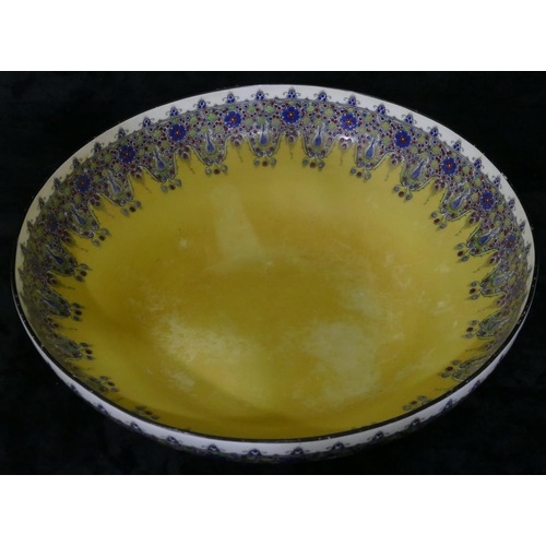 113 - A Royal Worcester round trumpet shaped fruit bowl on yellow ground with multi-coloured floral, leaf ... 