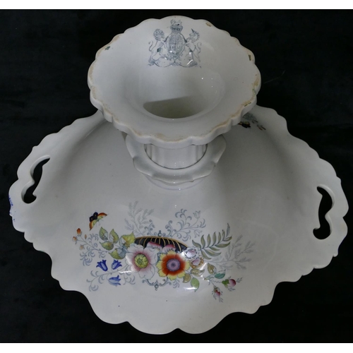 114 - A Victorian china scallop shaped 2-handled comport on white and green ground with multi-coloured vas... 