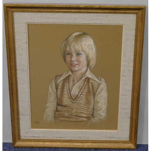 137 - Dorothy Margaret Tyas Colles (1917-2003) pastel half-length portrait of a seated child, signed, in g... 