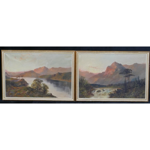 162 - Frances E Jamison (1895-1950) pair of oil on canvas pictures depicting lochs with hills in backgroun... 