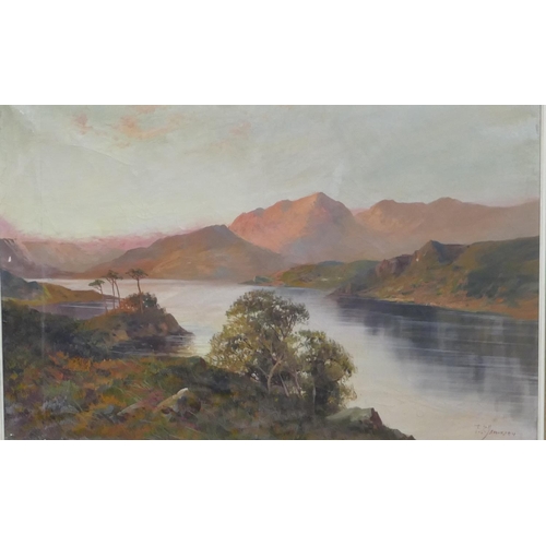 162 - Frances E Jamison (1895-1950) pair of oil on canvas pictures depicting lochs with hills in backgroun... 