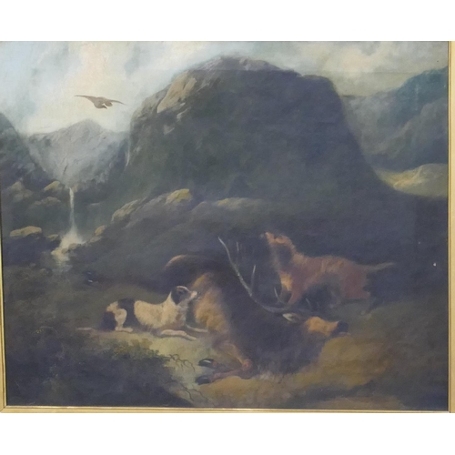 163 - A pair of 19th Century oil on canvas paintings depicting hunting scenes, both indistinctly signed, i... 