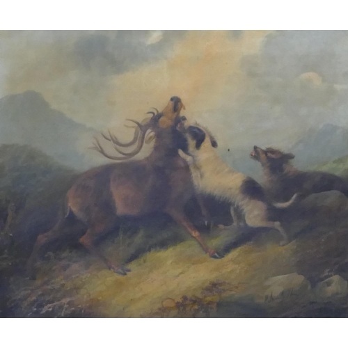 163 - A pair of 19th Century oil on canvas paintings depicting hunting scenes, both indistinctly signed, i... 