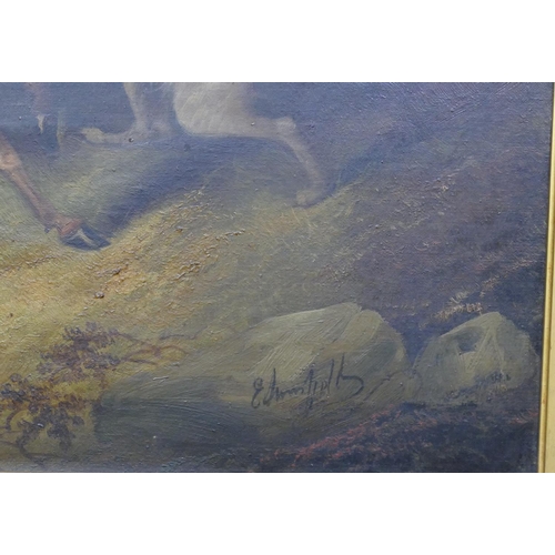 163 - A pair of 19th Century oil on canvas paintings depicting hunting scenes, both indistinctly signed, i... 