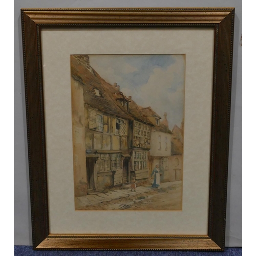 195 - Nelson Dawson 19th Century watercolour depicting mother and child on cobbled street, signed and date... 