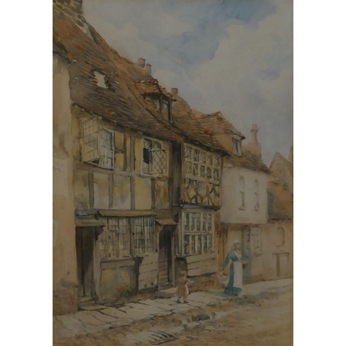 195 - Nelson Dawson 19th Century watercolour depicting mother and child on cobbled street, signed and date... 