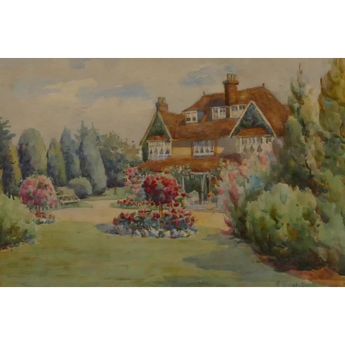 202 - Ellen Bass-Smith pair of watercolours depicting gardens, both signed in gilt frames, 22cm x 32.5cm