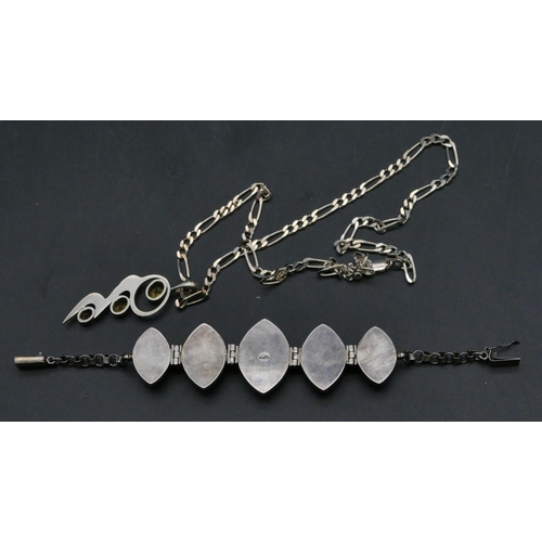 402 - A silver drop pendant set with citrine, silver chain and a 925 silver oval bracelet mounted with ame... 