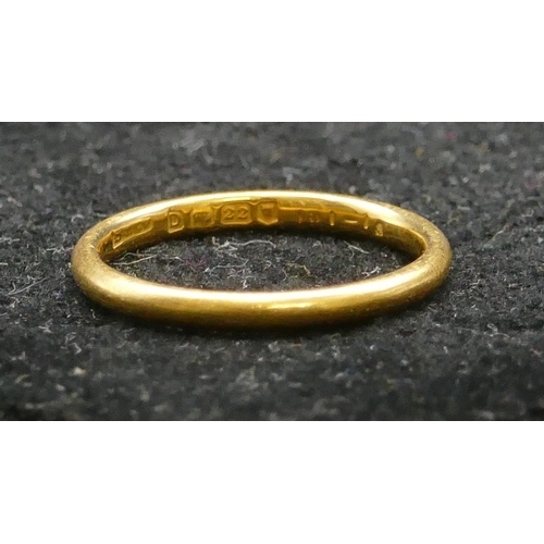 458 - A 22ct gold wedding ring, size K, 2.3 grams.