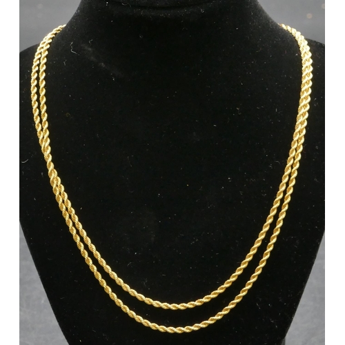 484 - An Eastern high ct gold rope linked chain, 71cm long, 14.4 grams.