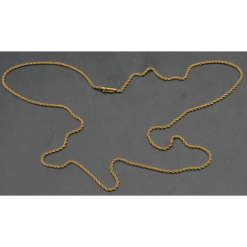 484 - An Eastern high ct gold rope linked chain, 71cm long, 14.4 grams.