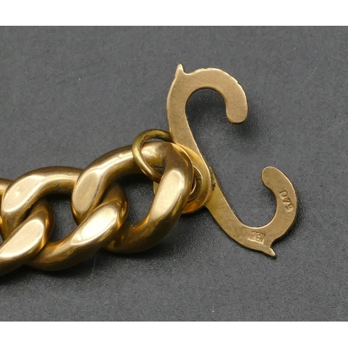 488 - A gold flat linked hollow bracelet with 18ct gold clasp, 17.5cm long, 22.8 grams.