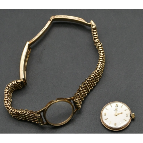 492 - A ladies Omega 9ct gold circular wristwatch with matching strap bracelet, weighable gold without mov... 