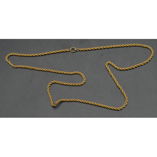 495 - An 18ct gold rope linked necklace, 73cm long, 32.6 grams.