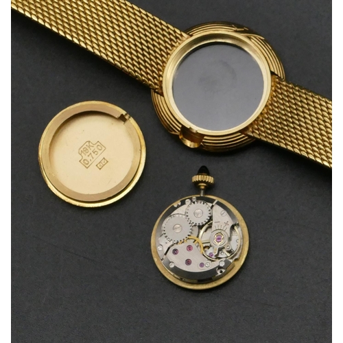 503 - An 18ct gold Khalid ladies circular wristwatch mounted with 2 diamonds, matching strap bracelet, 16.... 