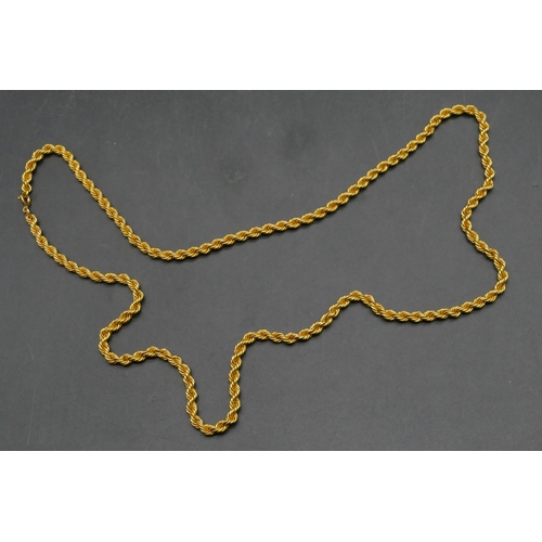 504 - An 18ct gold rope linked necklace, 67.5cm long, 25.1 grams.