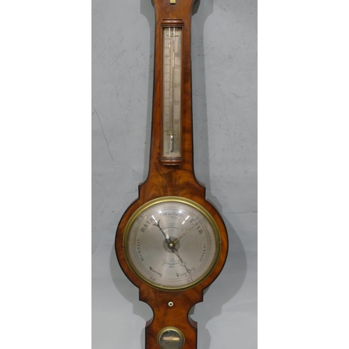 693 - Stebbing, Southampton, 19th Century mahogany banjo barometer with thermometer, with carved shell mot... 