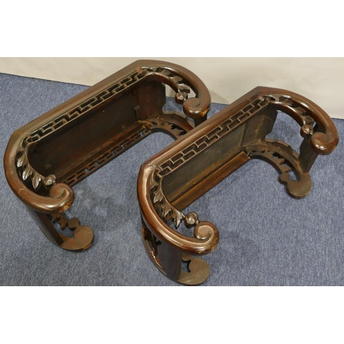 702 - A pair of Oriental rectangular shaped coffee tables with pierced galleries on scroll legs, 65cm wide... 