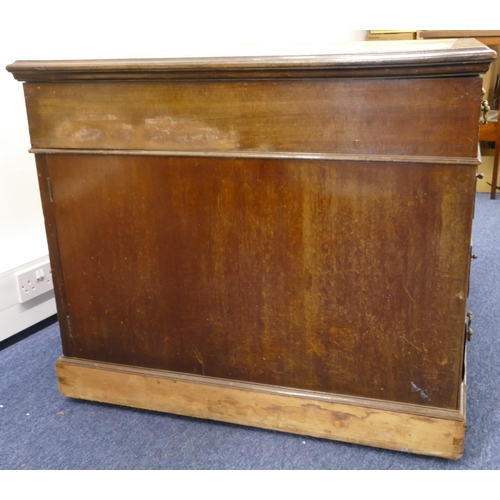 707 - A Maple & Co mahogany partners desk with brown leather inset top, centre drawer flanked by 8 short g... 