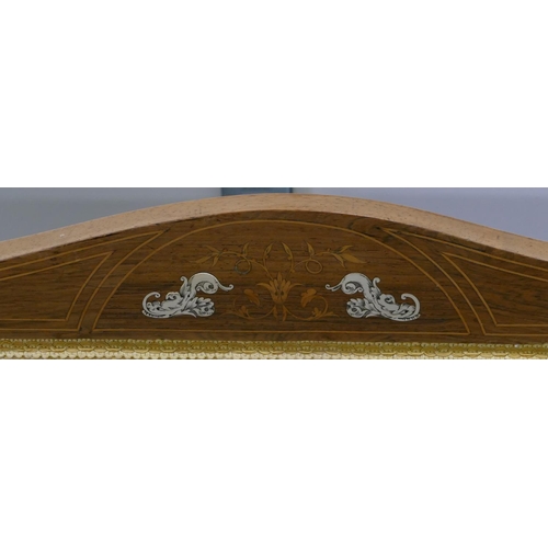 710 - An Edwardian mahogany 2-seater settee with inlaid shell, floral, leaf and stringing decoration, yell... 