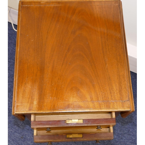 716 - An Edwardian mahogany worktable with banded decoration, drop leaves with 2 drawers and 2 dummy drawe... 