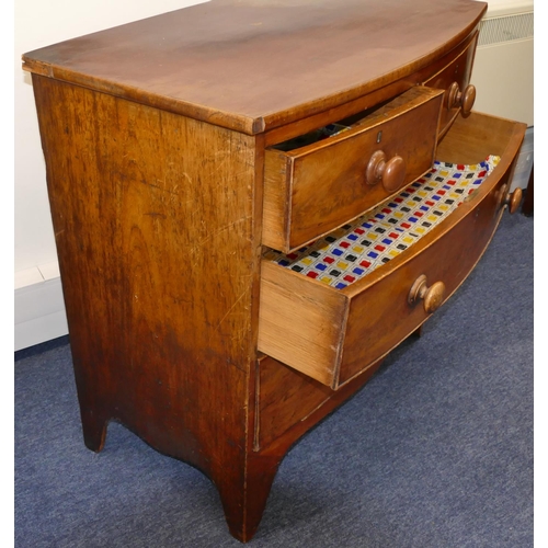 722 - A 19th Century mahogany small bow fronted chest of drawers with 2 short, 2 long graduated drawers wi... 