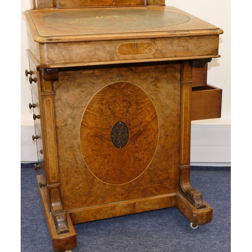 725 - A Victorian burr walnut Davenport with allover inlaid banding and stringing, sloping hinged front in... 