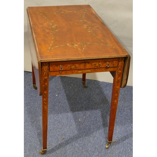 736 - A 19th Century painted satinwood Pembroke table with allover floral, swag, leaf and stringing decora... 