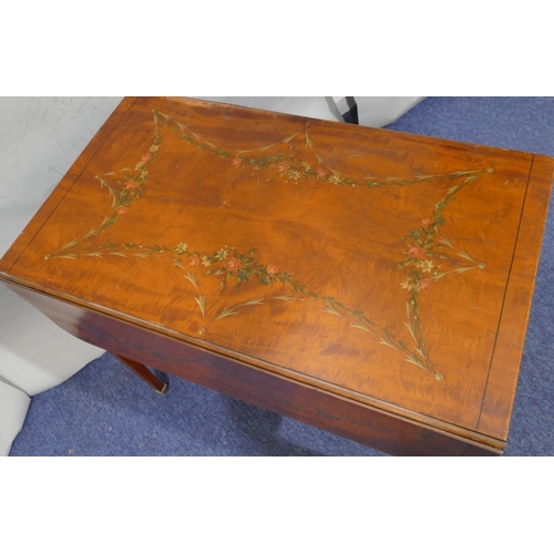 736 - A 19th Century painted satinwood Pembroke table with allover floral, swag, leaf and stringing decora... 